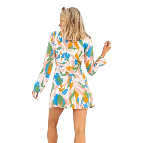 NWT Kittenish Stand Out Multicolor Floral Print Long Sleeve Mini Dress Size XL - Picture 2 of 9